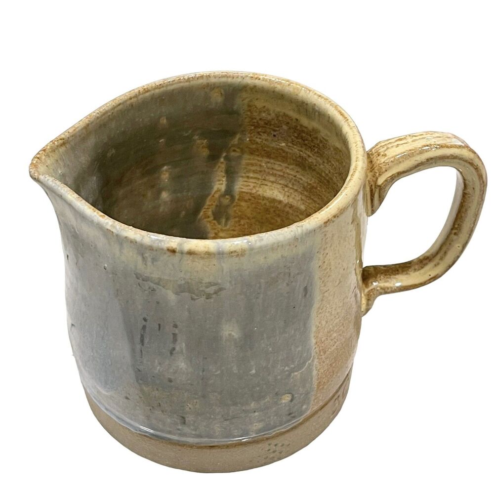 Vintage Pitcher Creamer Glazed Stoneware Signed Marked BC Heavy Pottery B.C.